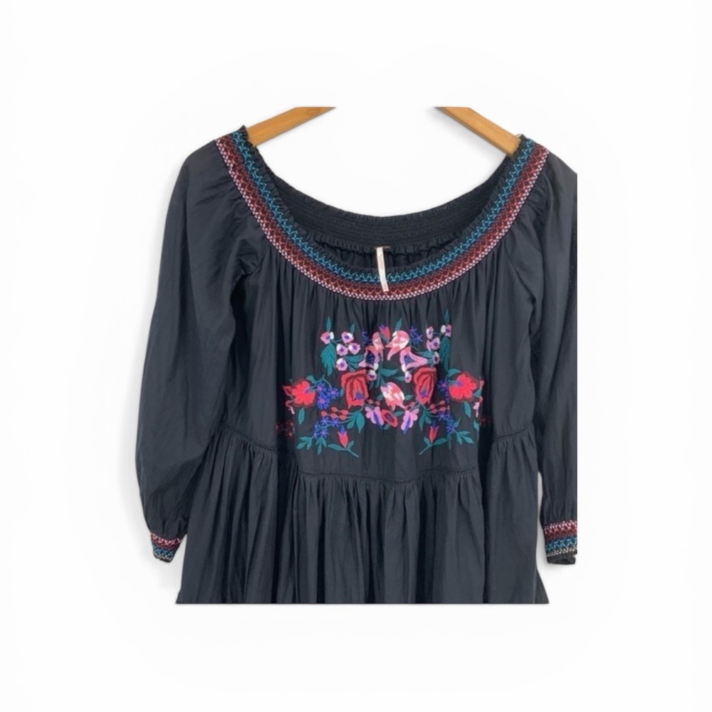 Free People Black Off-Shoulder Embroidered Tiered Mini Dress - Picture 5 of 5